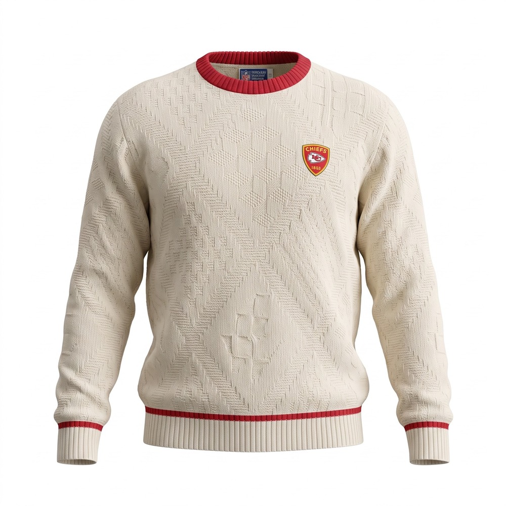 Nutmeg NFL Kansas City Chiefs Mens L Cream Red Vintage Knit Sweater